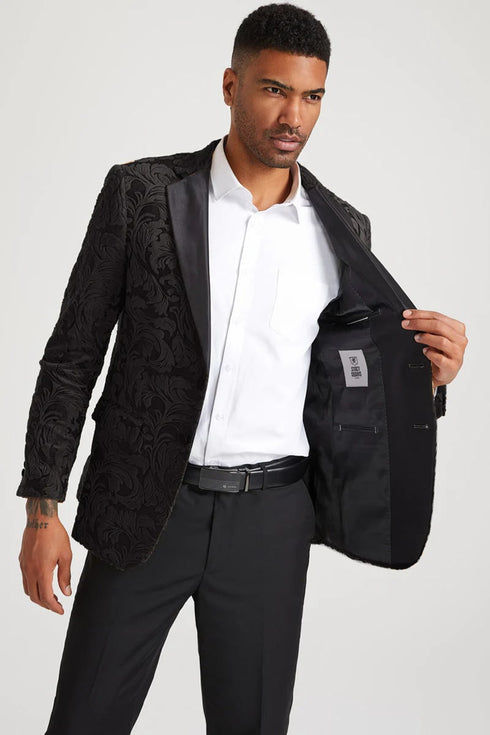 Mens 80s Prom Suit Perfect Outfit - Men's Stacy Adam's Paisley Velvet Prom & Wedding Black Tuxedo